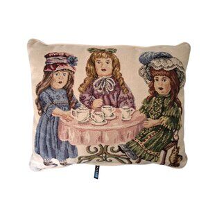 Vintage Victorian Doll Tea Party Tapestry Pillow